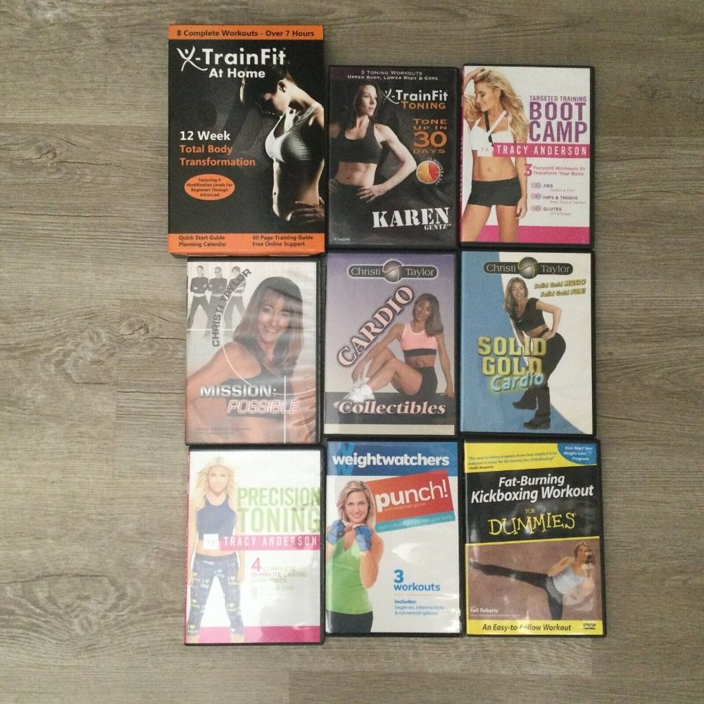 Bundle of 16 Workout Exercise Fitness DVDs X Train Tracy Anderson Christi Taylor
